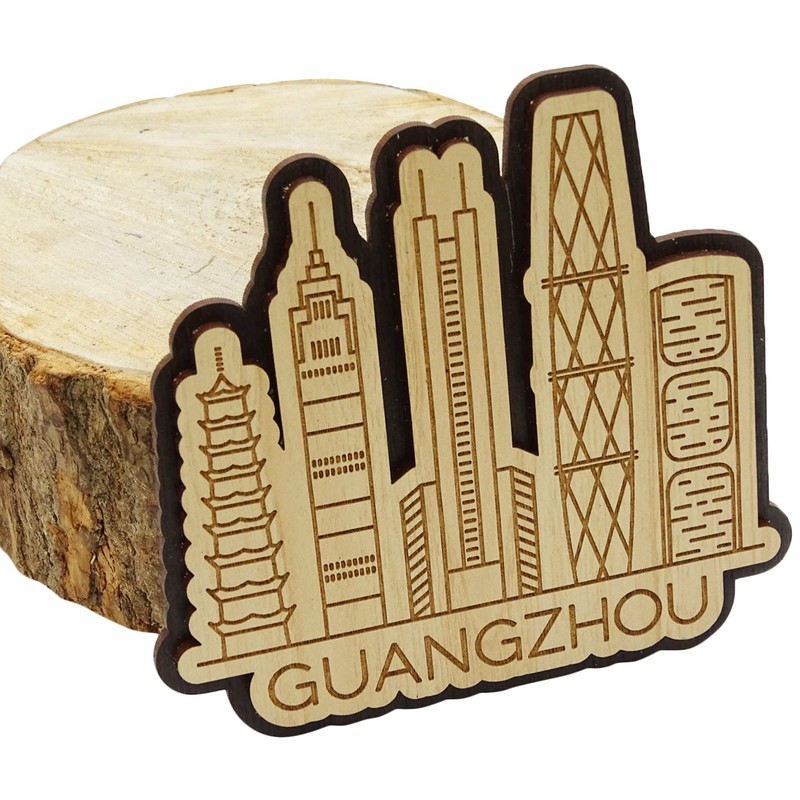 Printtoo Souvenir Home Decor Guangzhou China Engraved Wooden Fridge Magnet