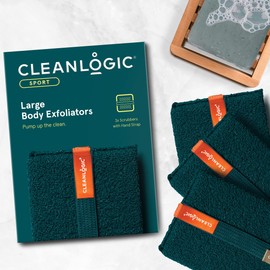 Cleanlogic Sport Exfoliating Body Scrubber, Large Exfoliator Tool for Athletes, Daily Skincare Routine for Smooth Clean Skin, 3 Count Value Pack