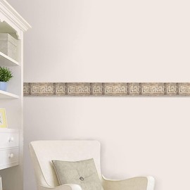 CONCORD WALLCOVERINGS ™ Wallpaper Border Vintage Pattern Greek Ornament for Cottage Bedroom Living Room, Cream Beige, 15 Feet by 7 Inches 777B2200