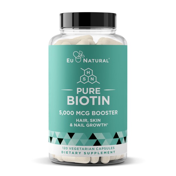 Biotin 5000 mcg Hair Skin Nails Supplement – High-Potency Hair Growth Vitamins for Women & Men – Provide Powerful Support for Healthy Hair, Stronger Nails and Glowing Skin – 120 Vegan Soft Capsules