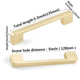 SYZOW Pack of 6 Furniture Handles, Gold Furniture Handles, Cabinet Handles, Door Handles, Kitchen Door Handles, Gold Drawer Handles, Cabinet Handles, Hole Spacing 128 mm