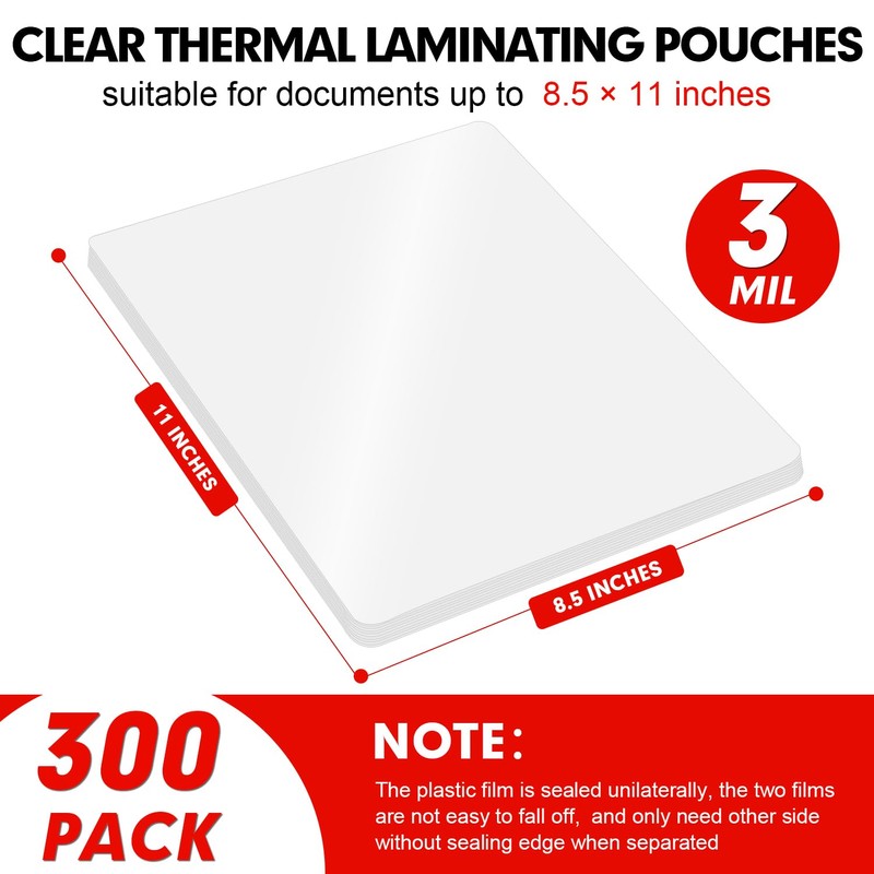 RAZCC Laminating Sheets, 300 Pack Clear Thermal Laminating Plastic Paper