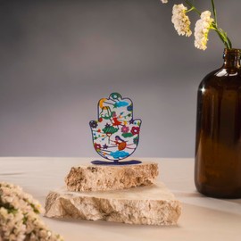EMANUEL Yair Small Standing Hamsa Hand Amulet 4 inch | Colorful Good Luck Charm | Hamsah Stand Home Blessing | Judaica Art Gift (Fairies SHG-14)