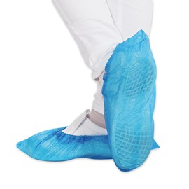 Hygostar 200 x Shoe Covers Disposable Blue CPE Overshoes Shoe Covers Waterproof Overshoes Heel Protection for Shoes Shoe Covers Tear-Resistant Overshoes Elastic Overshoes