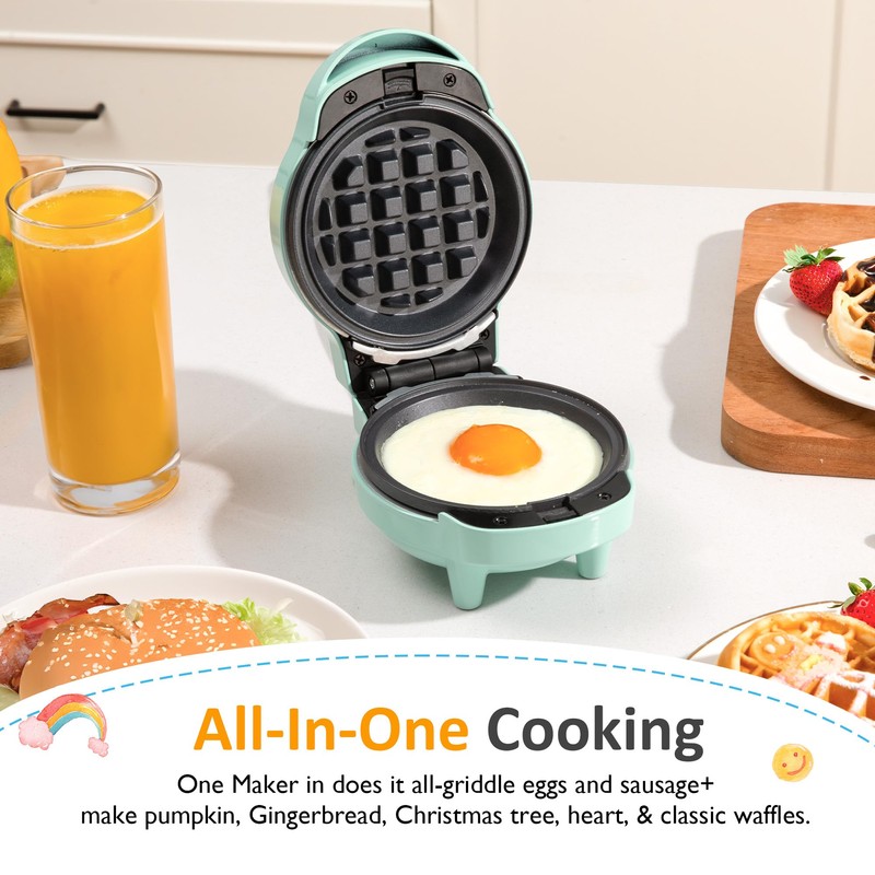 4" Mini Waffle Maker, 6 in 1 Waffle Iron, Waffle