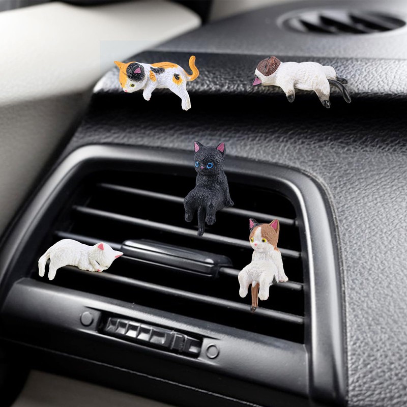 UPIQNG 5 Pcs Mini Cat Figurines Computer Monitor Decor Cute