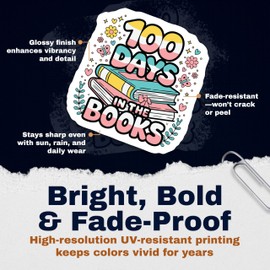 100 Days in The Books Sticker Sticker - Colorful - 2 Pack - 5" On Longest Side - PLDFS09434