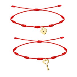 Cotigo Red 7 Knot Bracelet for Couples - Bracelets for Couples Perfect Valentine's Day Gifts - Red Thread Bracelet, Lucky Charm and Protection (Lock and Key - Gold)