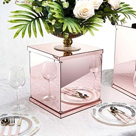 12" Mirror Finish Acrylic Pedestal Risers - Display Boxes with Interchangeable Lid and Base - Rose Gold | Blush