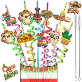 24 Reusable Silly Crazy Straws for Mexican Cinco De Mayo Fiesta Party Decor