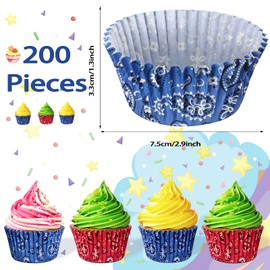 Zonon 200 Pieces Western Cowboy Cupcake Liners Red Blue Bandana Cupcake Wrappers Western Cowboy Birthday Party Supplies for Wedding Holiday Birthday Party Decorations