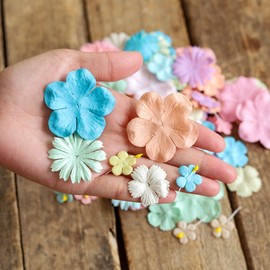 RATREE 888 Handmade100 Pcs Mixed Flowers 18 mm - 2 Inch Mulberry Paper Flowers Scrapbooking Wedding DIY Craft Supplies Card (10 Colors Pastel Tone)