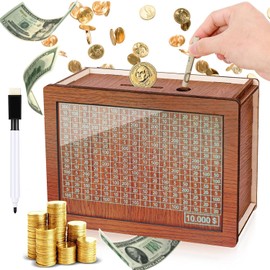 Wooden Money Box with Money Target and Numbers, Cash Saver Box Wooden Money Box, Retro Style Wooden Coin Bank for Boys and Girls, Bank with Numbers Tick for Children and Adult(10000 Dollar)