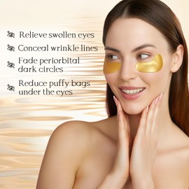 60Pcs Eye Patches, 24k Gold Eye Mask for Dark Circles, Removes Puffiness and Wrinkles, Golden Eye Mask for Face, Eye Cream for Men and Women Anti-Aging