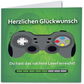 KARTEN 24 VERSAND Funny Birthday Card Game Boy Gamer Gaming Gamer Gamer Funny Greeting Card Birthday Boys Retro Boy Card Controller Computer 15 16 12 Level Up Boys (GreenSpace)