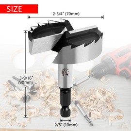 NICAVKIT Professional Forstner Drill Bit 70 mm for Wood, 70 mm Forstner Drill Bit Wood Hole Cutter with Hex Shank, Wood Drill, Pot Drill, Art Drill for Wood