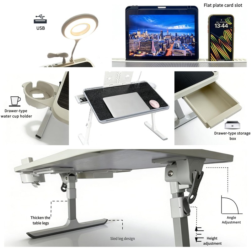 Foldable and Adjustable admireshun Laptop Bed Table with Hidden Drawer,