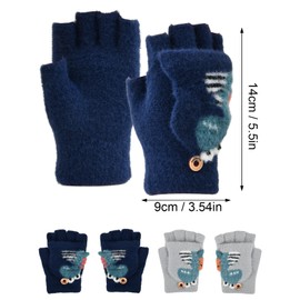 Shengxi 2 Pairs Children's Winter Gloves, Convertible Mittens Gloves Toddler Cartoon Gloves Winter Warm Gloves Mittens with Button Flap for Boy Girl 3-10 Years (Gray, Navy)