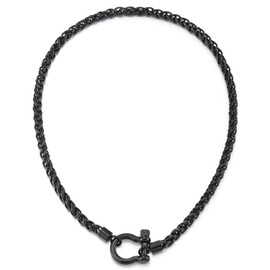 COOLSTEELANDBEYOND Mens Women Black Steel Foxtail Wheat Chain Necklace, Screw Anchor Shackle Nautical Sailor Clasp