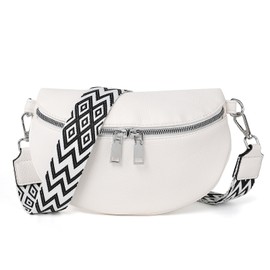 TAN.TOMI Shoulder Bag Women's Bum Bag Women's PU Leather Crossbody Bag Women's Wide Strap Women's Shoulder Bags Bum Bag Women's Stylish Belt Bag Women's Elegant, White