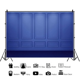 OERJU 10x8ft Elegant Blue Wall Backdrop Empty Room Architecture European Modern House Abstract Retro Design Photography Background Flats Interior Room Nordic Style Family Portrait Photo Vinyl