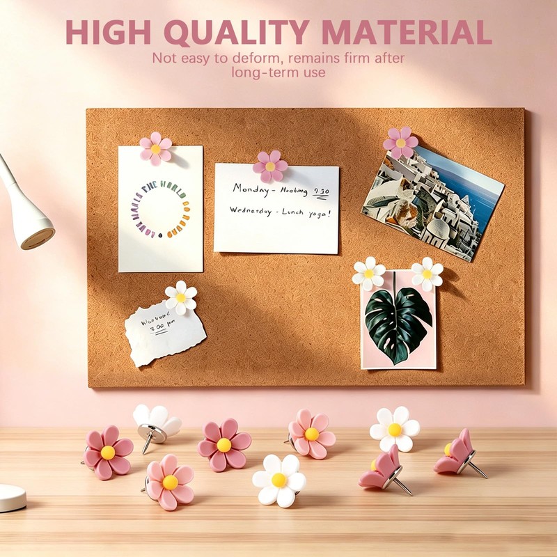 30 Pieces Flower Push Pins, Pink Thumb Tacks Decorative Floret