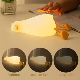Hplvetoys Lying Flat Duck Cute Night Light,Touch Control, Type-C Rechargeable, Duck Lamp,Cute Light Up Duck