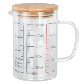 Glass Measuring Cup, Graduated Beaker Mug with Handle and Lid for Baking, Cooking, Pouring Liquid (500ml)