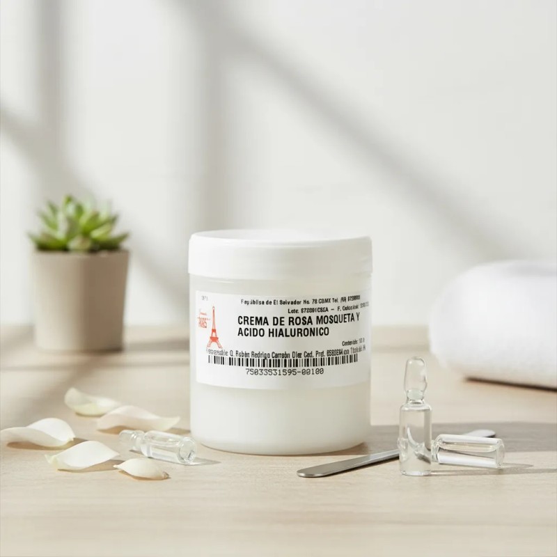 Crema Rosa Mosqueta + Ácido Hialurónico 100g – Hidratación Profunda