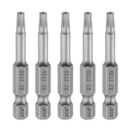 HARFINGTON 5pcs TT20 Security Torx Head Screwdriver Bit 2" (50mm) Long 1/4" Hex Shank Magnetic Tamper Proof 6 Point Star Screw Driver Drill Bits S2 Steel Hole Tip Industrial Power Tools