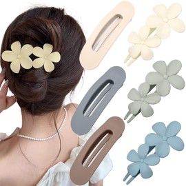 Flat Hair Claw Clips - 6 Pack Ergonomic Curved Hair Claw Clip Accessories, Flat Clips and Flower Hair Clips, 2 Style Beach Tropical Party Strong Hold Jaw Hair Clips for Lying