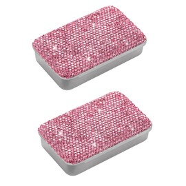 EveryBling 2pcs Dental Floss Holder Bling Gum Container Small Metal Tin Box Case for Q-tip,Cotton Swab（Pink