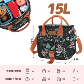 Joymee - Bolsa de almuerzo grande con aislamiento para mujeres y adultos, reutilizable, impermeable, para el trabajo, picnic, camping, pequeño enfriador de almuerzo a prueba de fugas con bolsillo