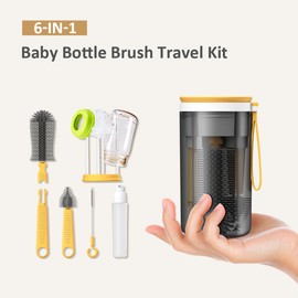 Portable Baby Bottle Brush Kit Travel Feeding Bottle Cleaning Set Nursing Bottle Cleaner with Extendable Silicone Bottle Brush/ Nipple Brush/ Straw Brush/ Magnetic Drying   Rack/ Soap Dispenser/ Storage Cup