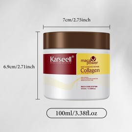 Karseell Mascarilla Capilar con Colágeno para Viaje, 3.38floz Tamaño portátil para cabello seco o dañado,aplica de medios a puntas sobre cabello húmedo