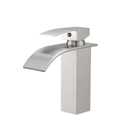Modern Luxury 1-Hole Brushed Nickel Bathroom Faucet Anti-Rust Waterfall Basin Faucet with Brass Body and Contemporary DesignColor: 114-11N, Surface Finishing: Stainless Steel