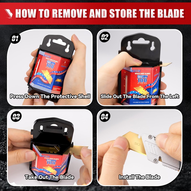 DIYSELF Utility Knife Blades, 100 Pack Sk2 Steel Box Cutter
