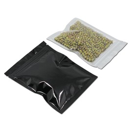 100 Pack 4x5 inch Glossy Black Resealable Clear Front Mylar Foil Zipper Lock Pouch for Zip Reclosable Lock Food Storage Bags Heat Seal Pouches Airtight Grocery Pack