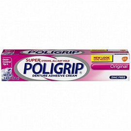 Super Poligrip Original Formula Zinc Free Denture and Partials Adhesive Cream, 2.4 ounce