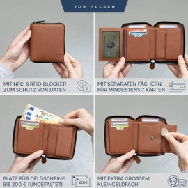 VON HEESEN Leather Wallet with RFID Protection - Wallet for Men and Women Made of Genuine Leather - Wallet with Coin Compartment - Wallet for Men and Women, cognac brown, 1 main compartment
