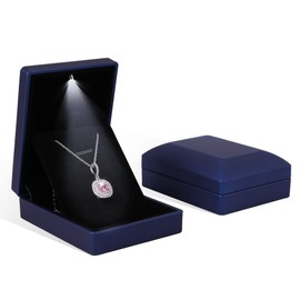 Rolin Roly 2pcs Navy Blue Pendant Necklace Box with LED Light Square Shape Box Gift Boxes Made of Velvet Jewellery Necklace Gift Box for Earrings Wedding Lobun