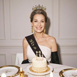 Canitor 50th Birthday Sash Crown Tiara 50 & Fabulous 50th Birthday Decorations for Women Cool 50th Birthday Gifts for Women