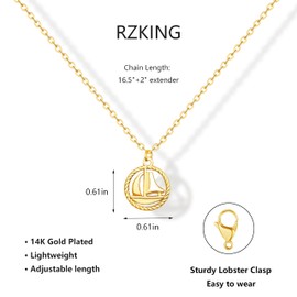 RZKING Friendship Gifts for Women, Charm 14k Gold Sailboat Necklace Beach Jewelry for Women (Sailboat)