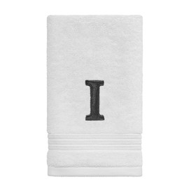 Avanti Linens - Monogram Embroided Fingertip Towel, 100% Cotton Bathroom Decor, I, White/Gray