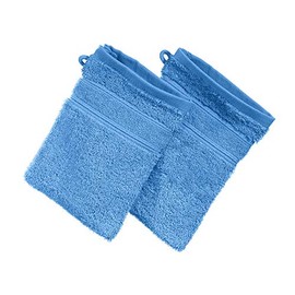Erwin Müller Karlsruhe Wash Mitt Pack of 2 100% Cotton Blue Size 15 x 21 cm Extremely Absorbent, Lightweight, Fluffy Soft, Skin Flattering (Other Colours)