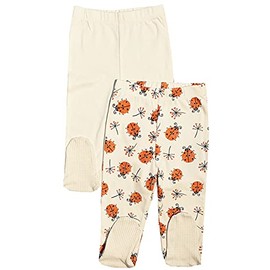 Maple Clothing Organic Cotton Baby Footed Pants (2 Pack, Natural/LBug, 6-12m)