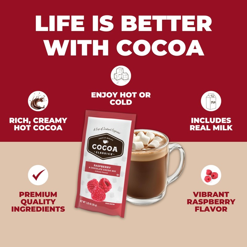Cocoa Classics Raspberry Cocoa Mix, Hot Chocolate, Made with Nonfat