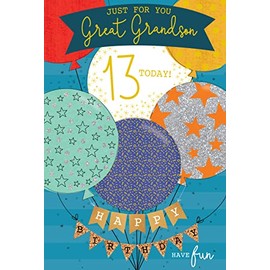 Just For You Great Grandson 13 13th Today Happy Birthday Card Lovely Verse