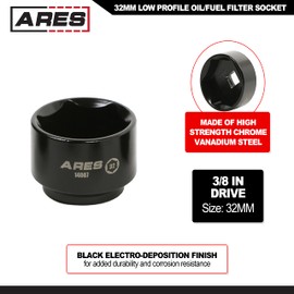 ARES 14007 – 32mm Low Profile Fuel Filter Socket - Low Profile Design for Easy Access - Chrome Vanadium Steel with Manganese Phosphate Coating to Resist Rust and Corrosion
