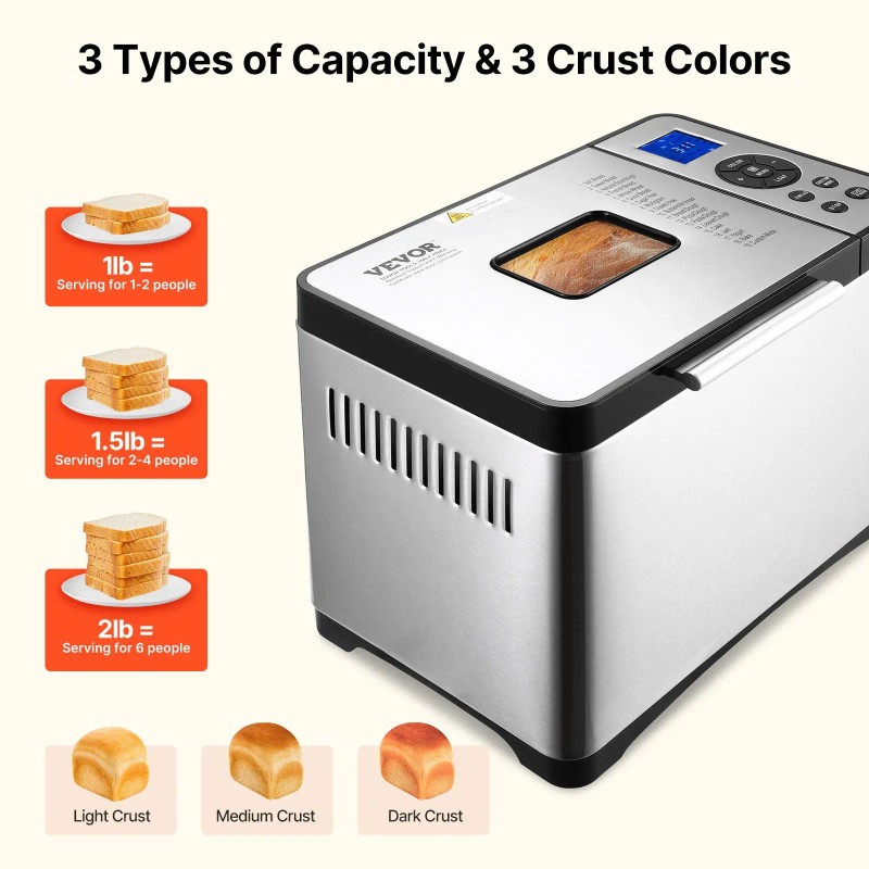 2Lb Bread Maker Stainless Steel Nonstick Automatic Dough Maker For